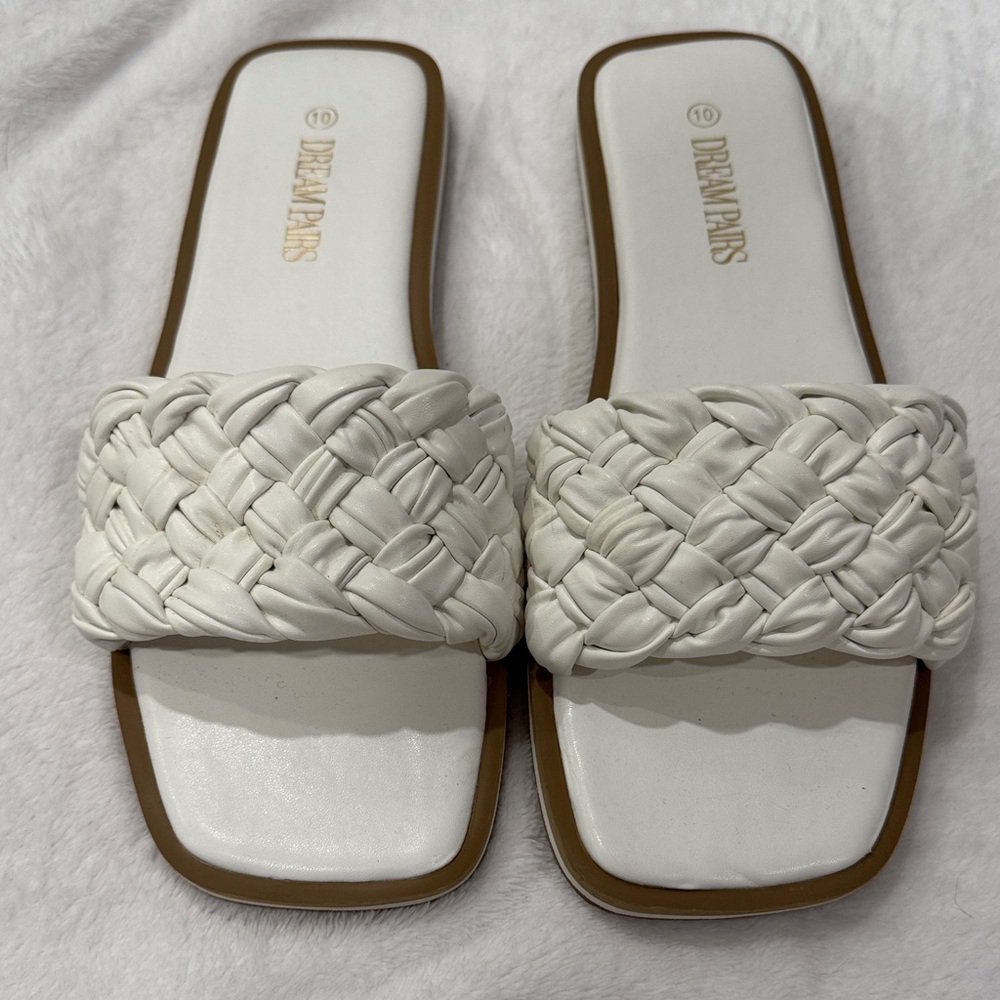 Dream Pairs Women's Cream Braided Slide Sandals